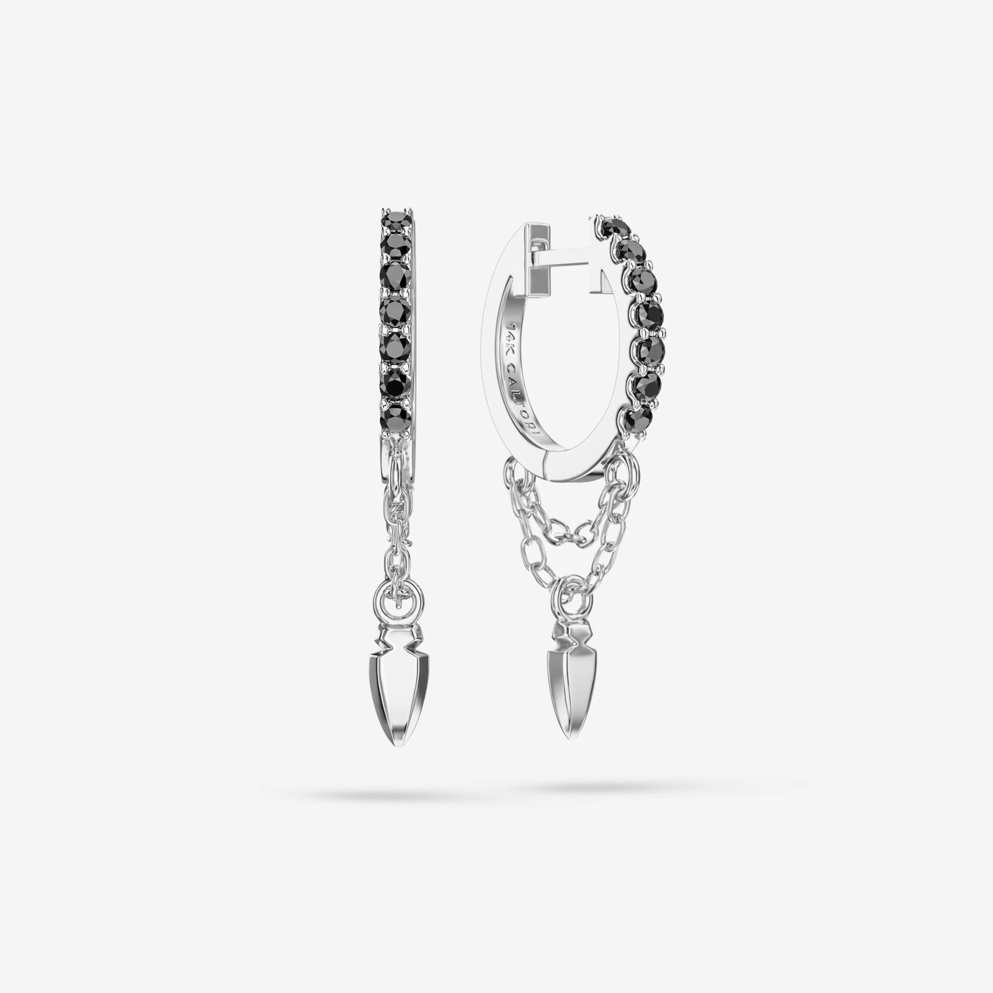 Black Diamond Double Chain Charm Hoops