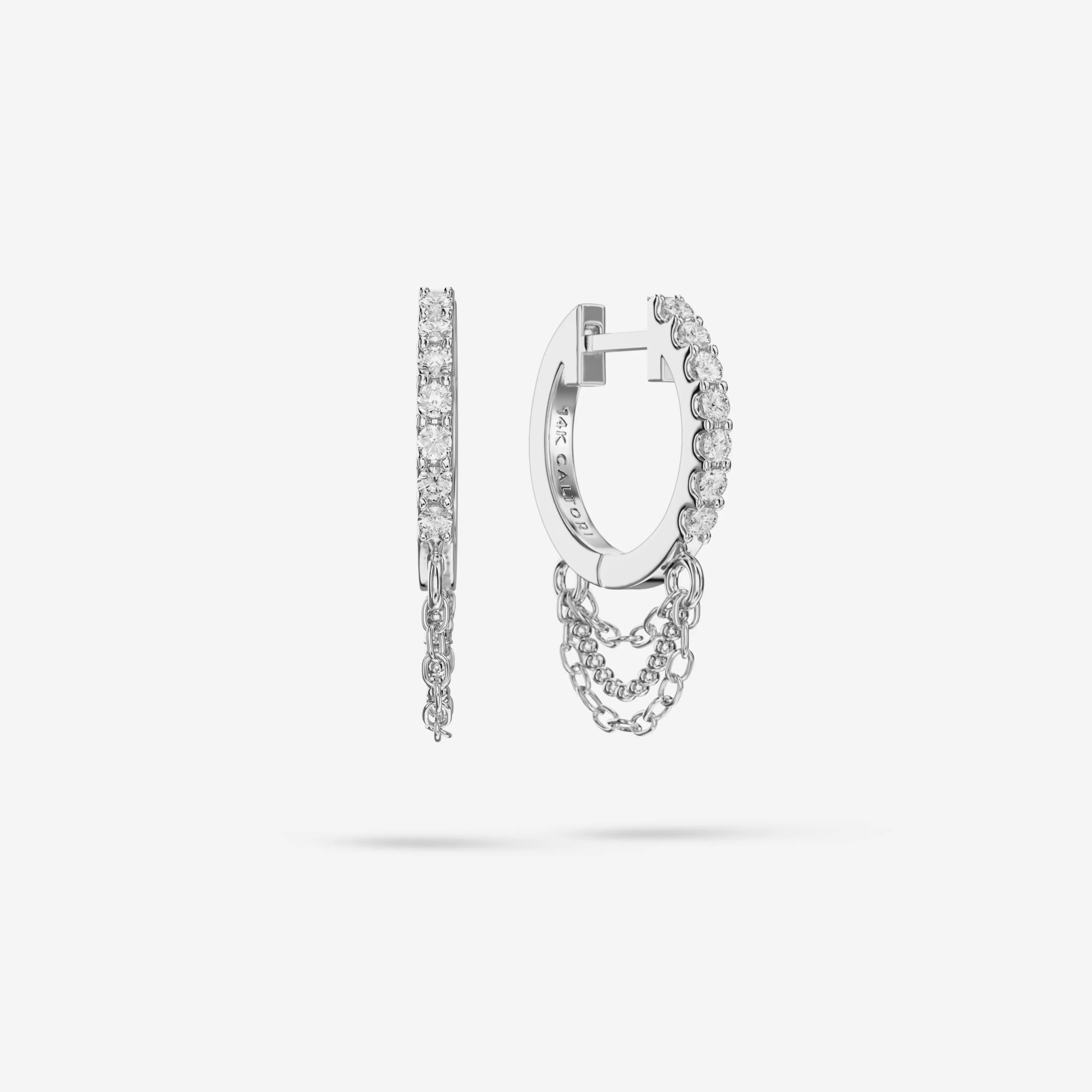 Lab Grown White Diamond Short Triple Chain Hoops