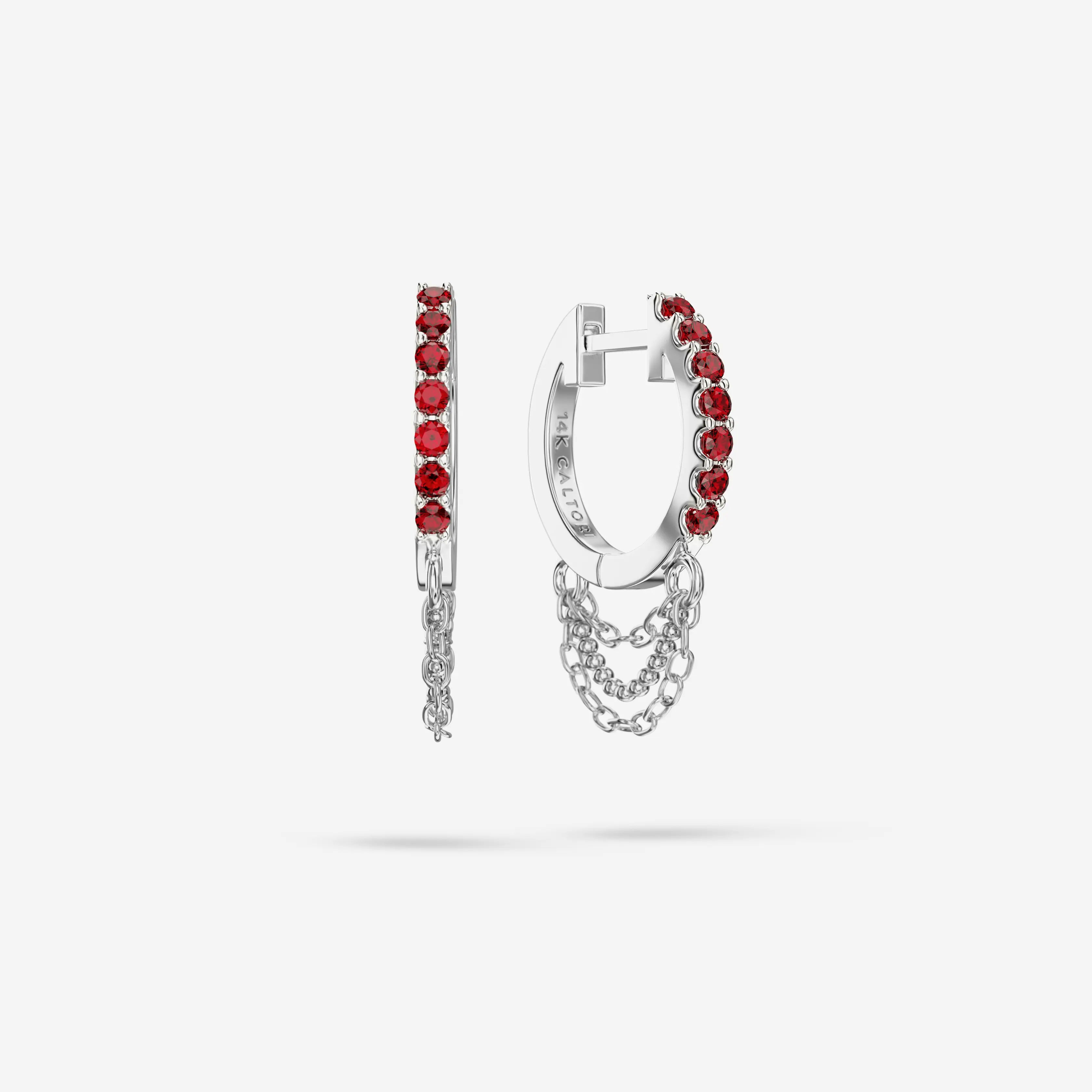 Lab Grown Ruby Short Triple Chain Hoops