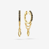 Black Diamond Double Chain Charm Hoops