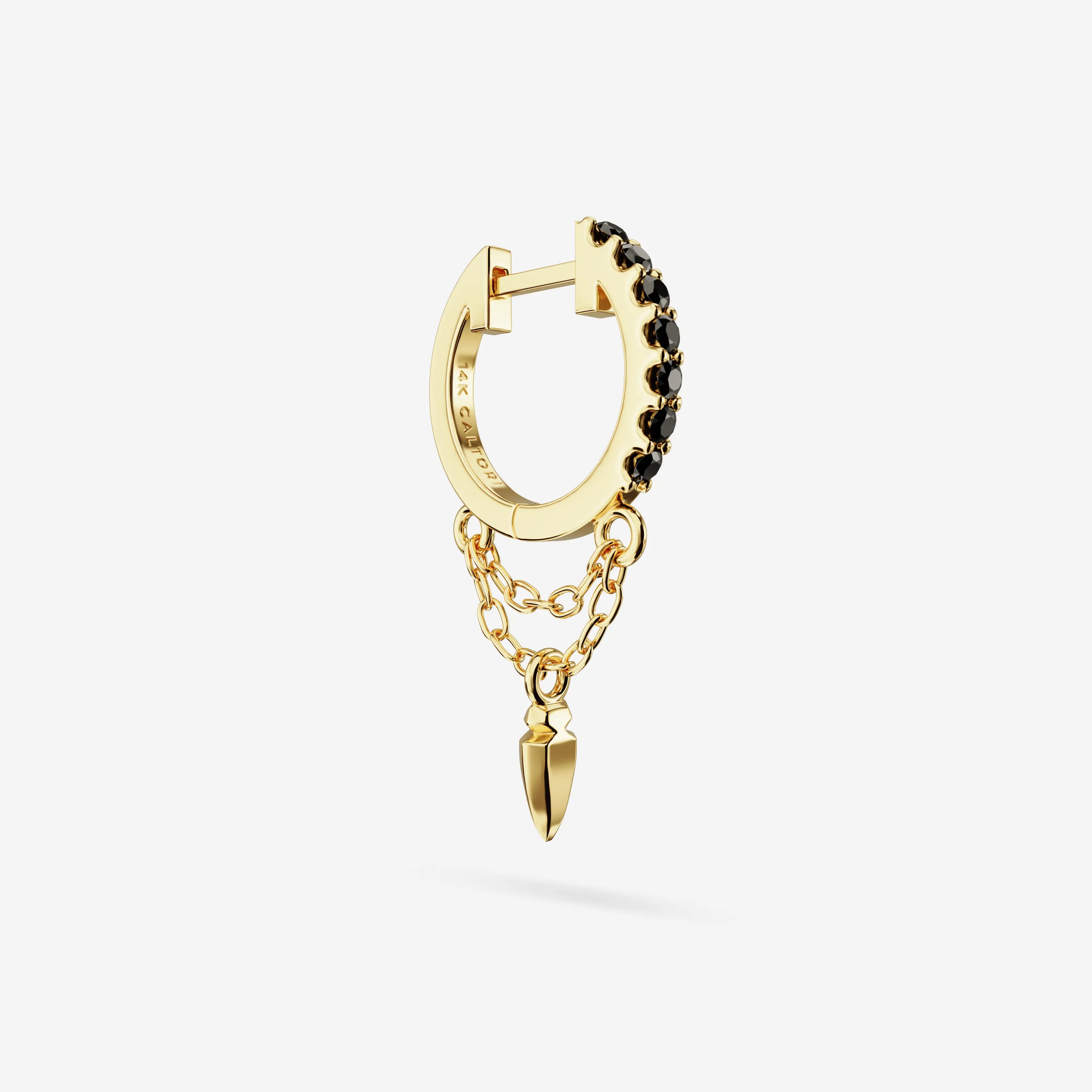 Black Diamond Double Chain Charm Hoops