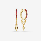 Lab Grown Ruby Double Chain Charm Hoops