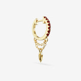 Lab Grown Ruby Double Chain Charm Hoops