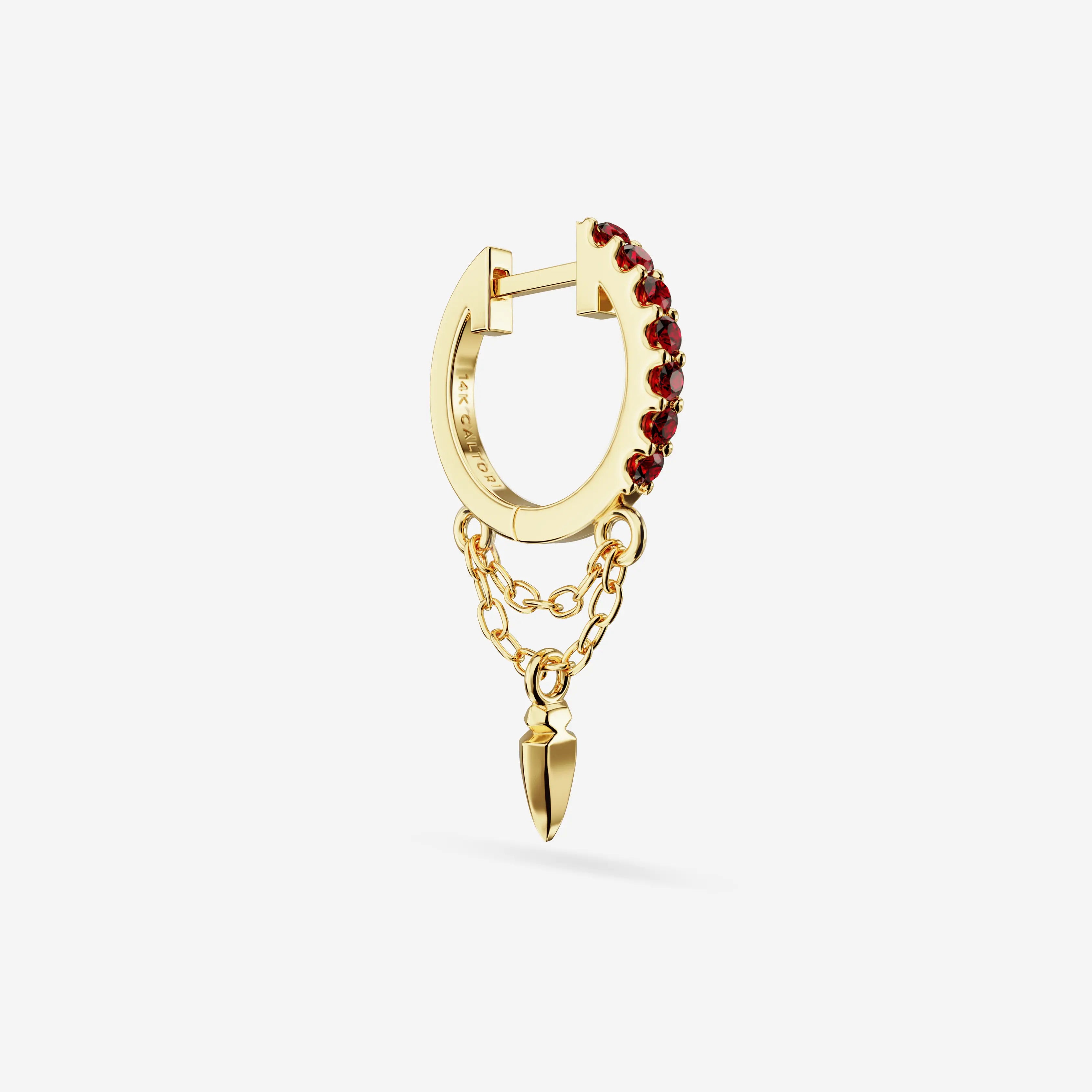 Lab Grown Ruby Double Chain Charm Hoops