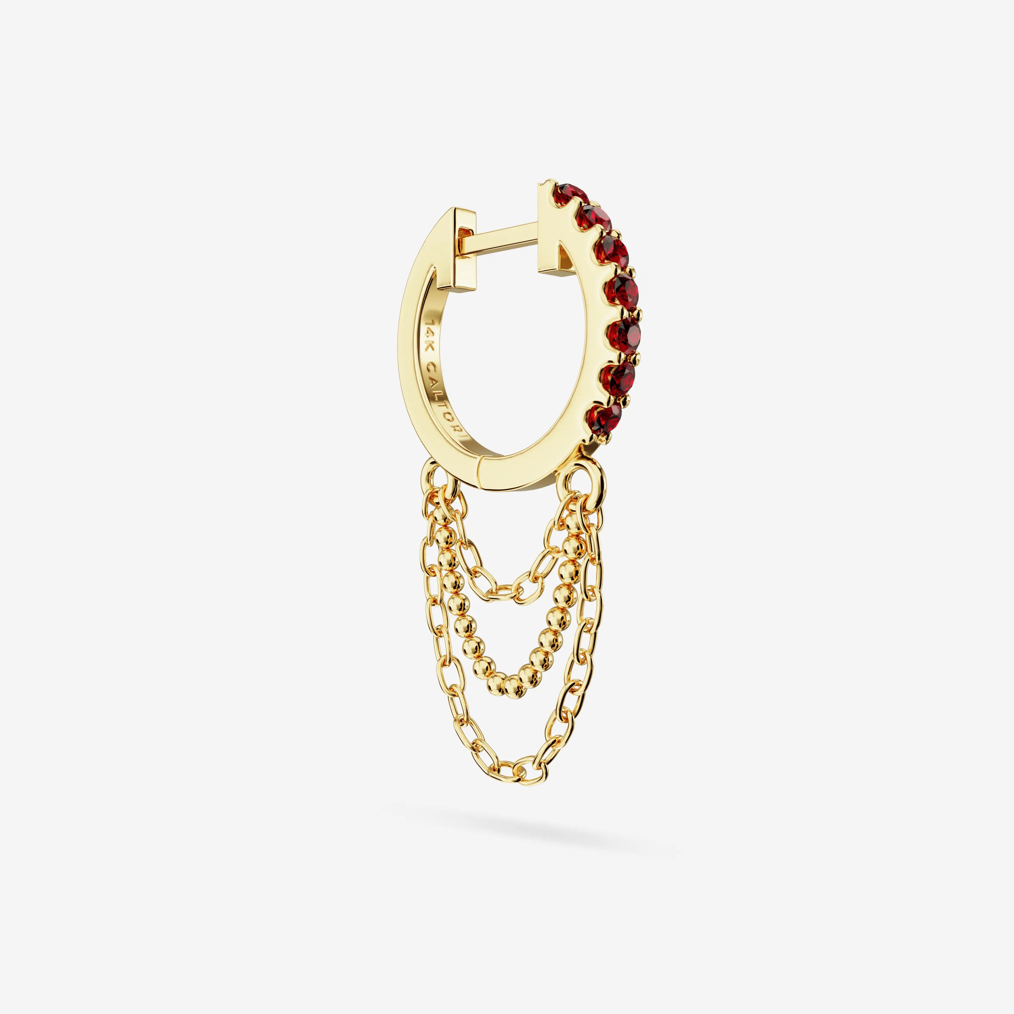 Lab Grown Ruby Triple Chain Hoops