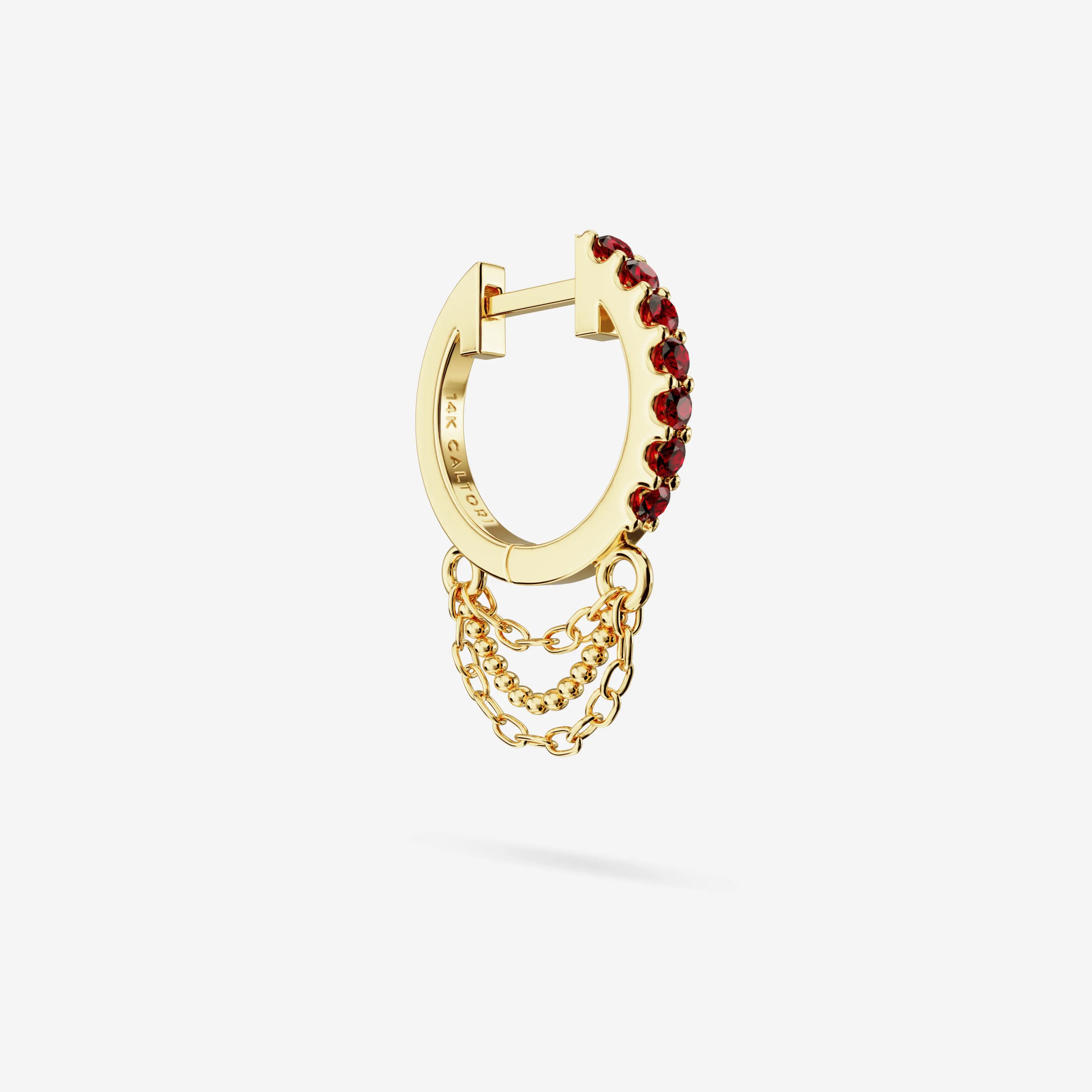 Lab Grown Ruby Short Triple Chain Hoops