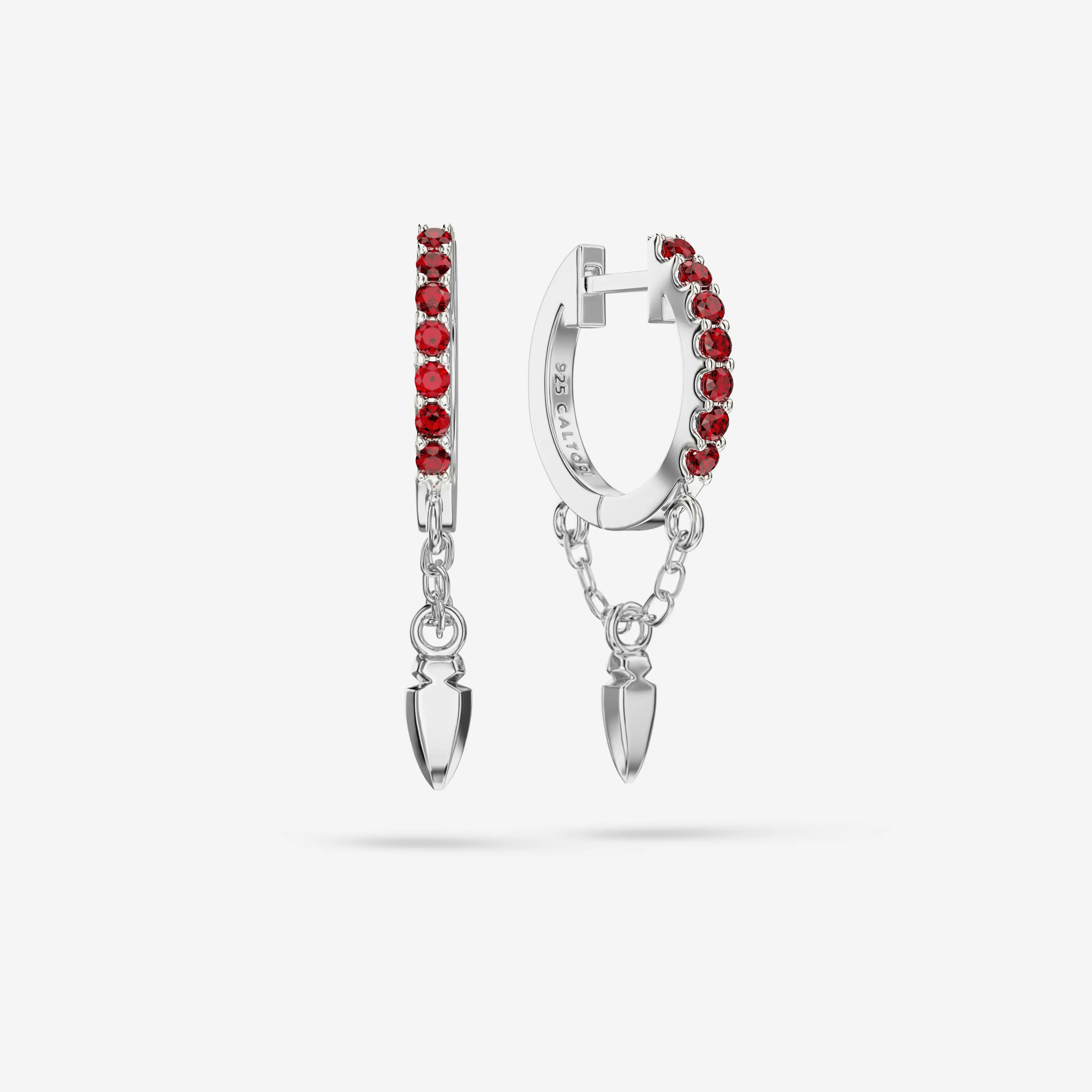 Lab Grown Ruby Charm Chain Hoops