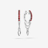 Lab Grown Ruby Double Chain Charm Hoops