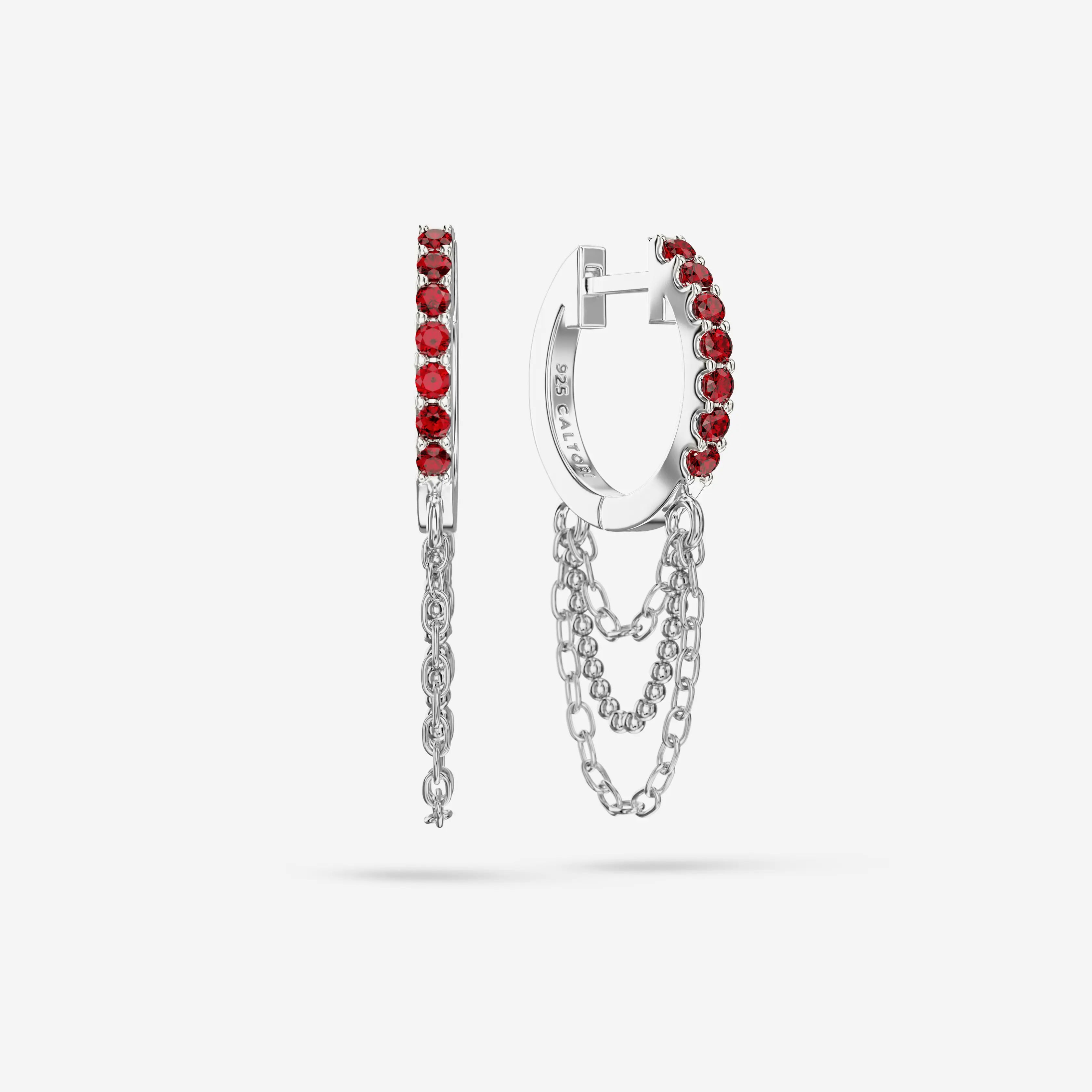 Lab Grown Ruby Triple Chain Hoops