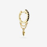 Black Spinel Double Chain Charm Hoops