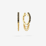 Black Spinel Short Triple Chain Hoops