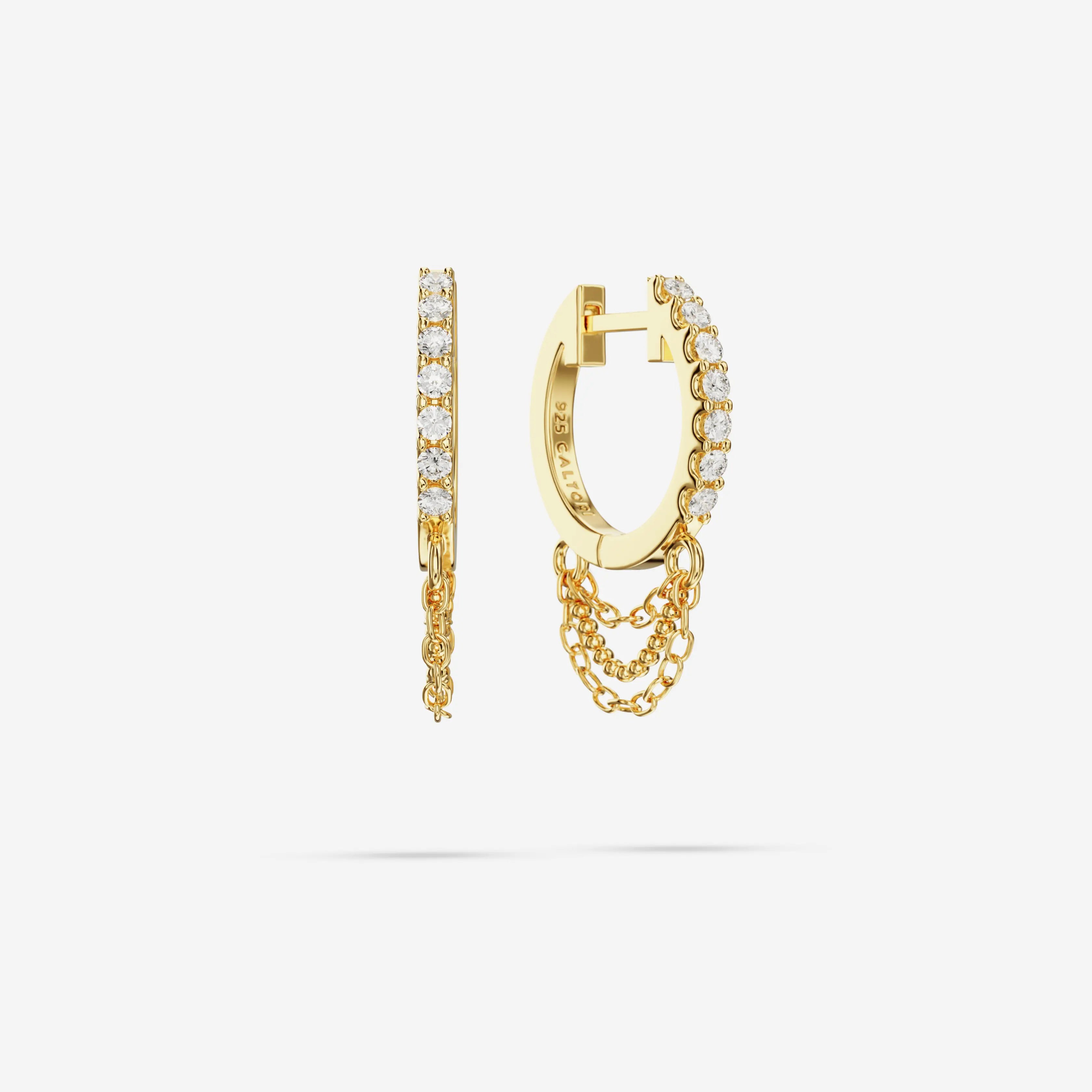 Lab Grown White Sapphire Short Triple Chain Hoops