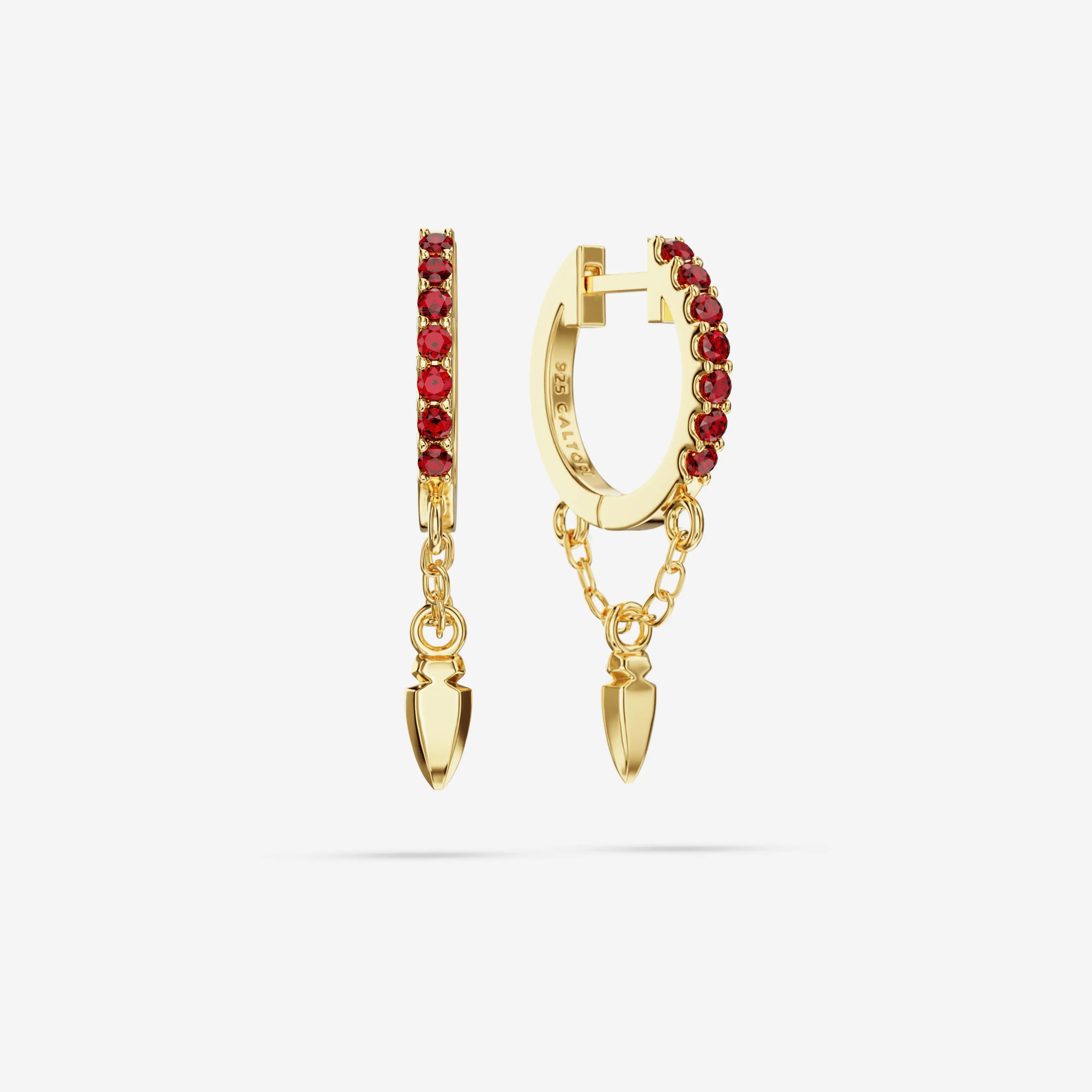Lab Grown Ruby Charm Chain Hoops