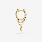 Lab Grown Ruby Double Chain Charm Hoops