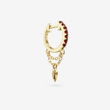 Lab Grown Ruby Double Chain Charm Hoops