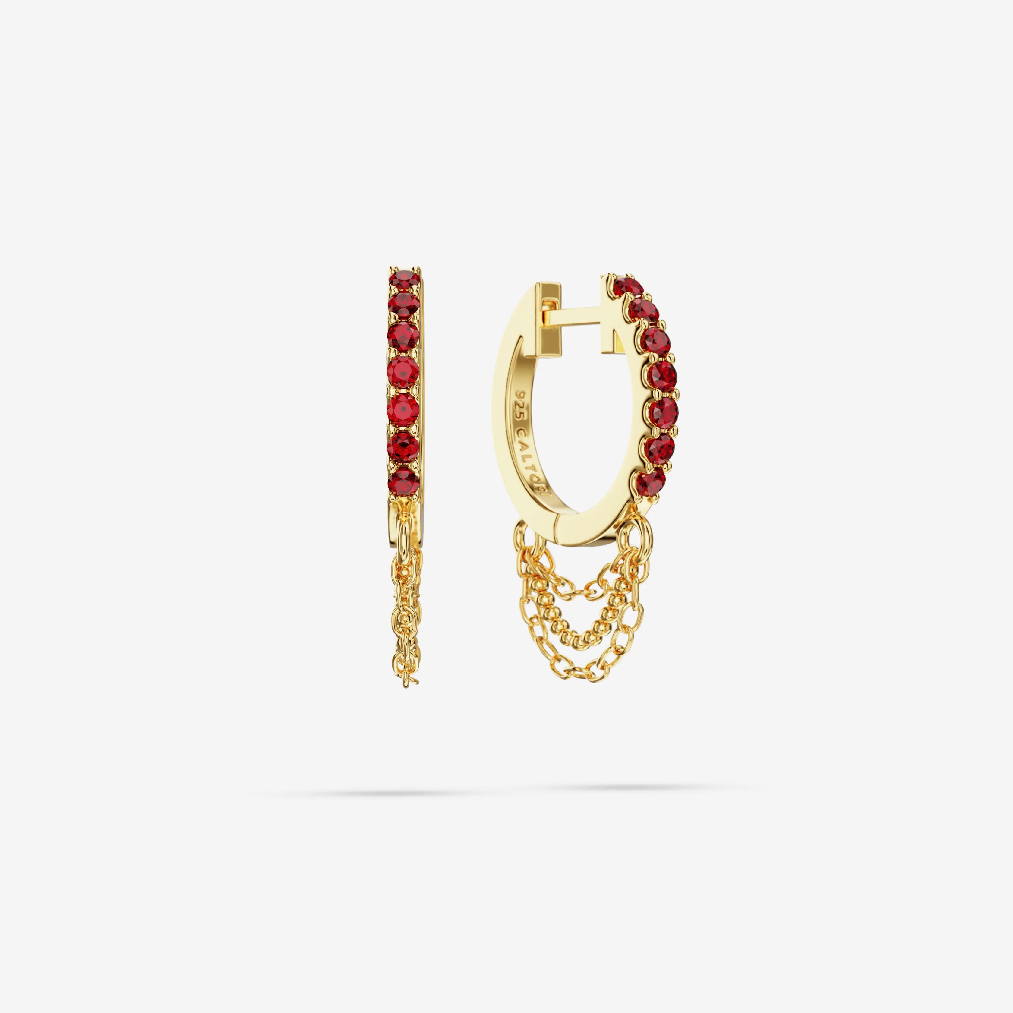 Lab Grown Ruby Short Triple Chain Hoops